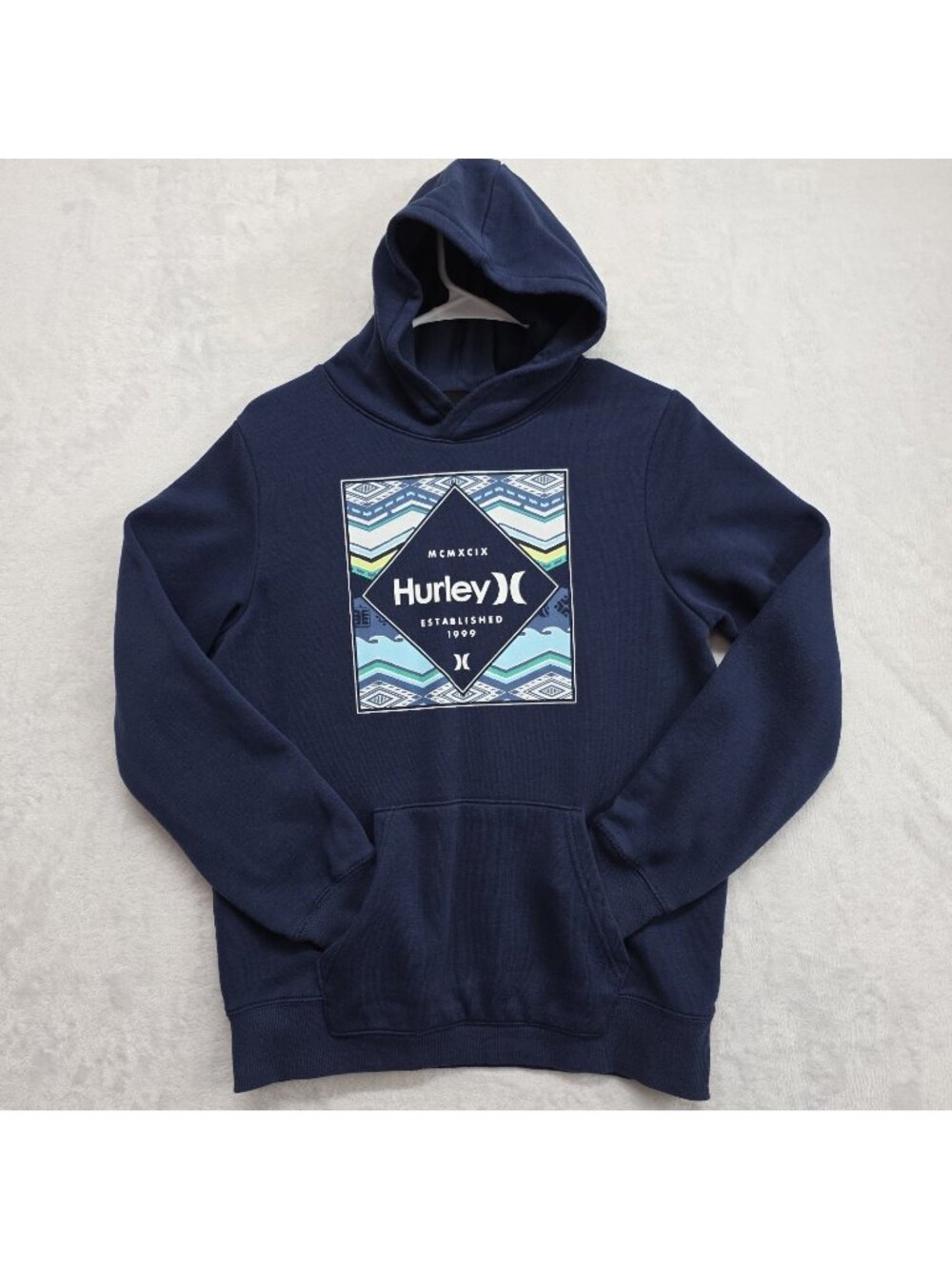 Hurley Graphic Print Hoodie Navy Blue Youth Size XL (18-20) Southwestern Surf